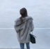 Mùa thu đông 2018 phiên bản Hàn Quốc của báo đốm trong chiếc áo cardigan dài lông thú thả lỏng ve áo lớn lông thỏ giả lông thú giả Faux Fur