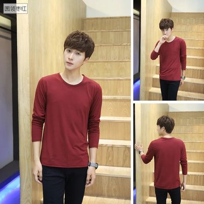 Mỏng màu rắn dài tay t-shirt Hàn Quốc Slim vòng cổ nam sinh viên cotton shirt t-shirt lót mùa thu quần áo đáy áo sơ mi Áo phông dài