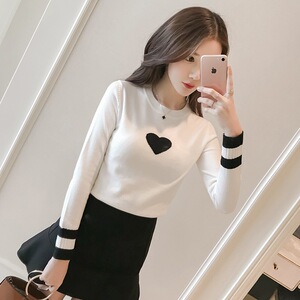 2018 mùa thu mới dài tay cổ tròn đáy áo len Hàn Quốc phiên bản của tự trồng hoang dã áo thun áo len ngắn nữ mùa thu và mùa đông