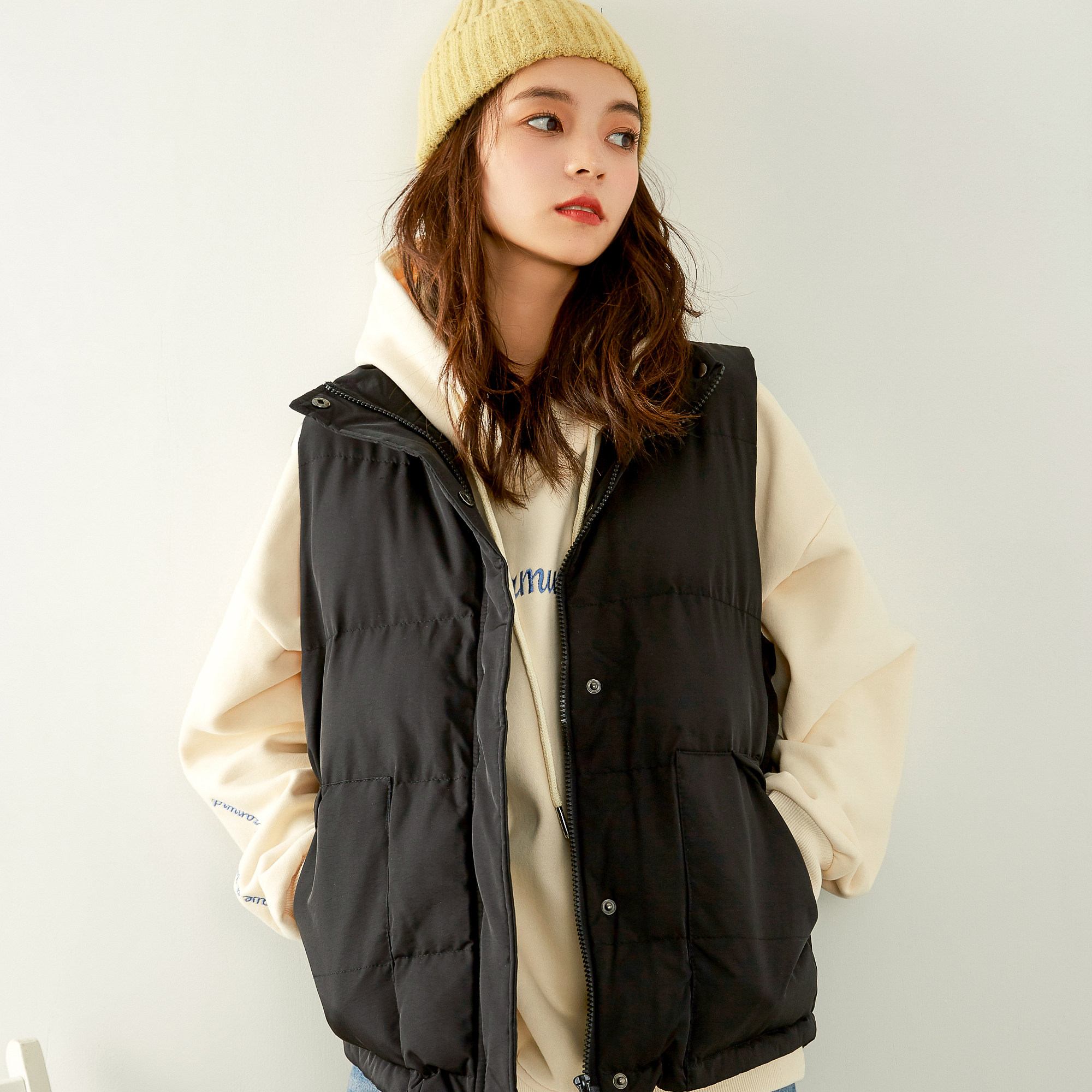 实拍 冬季新款韩版羽绒棉马甲女加厚棉服外套学生宽松小棉袄