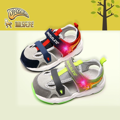 Динозавр, сандалии подходит для мужчин и женщин для девочек для раннего возраста, нескользящая обувь для младенца, 3 лет, мигающий свет, мягкая подошва