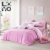 Luolai LOVO cotton bốn miếng cotton rửa sạch màu rắn 4 bộ chăn ga gối cotton màu xanh hồng chính hãng - Bộ đồ giường bốn mảnh