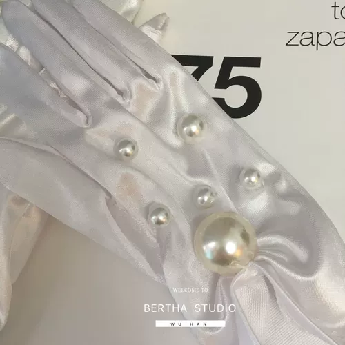 Bertha Ретро белые перчатки из жемчуга для невесты подходит для фотосессий, французский стиль