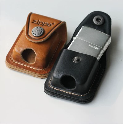 Кожаная черная зажигалка на керосине, из натуральной кожи