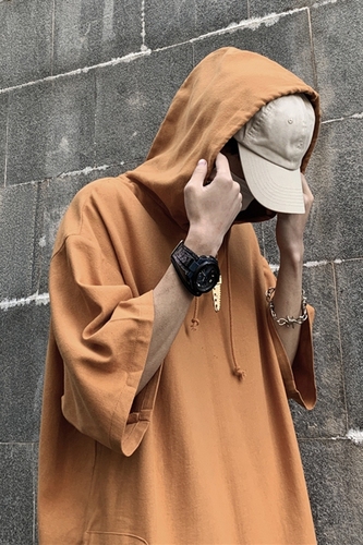 Solid color and loose summer fashion brand Hoodie trend lovers short sleeve T-shirt for men