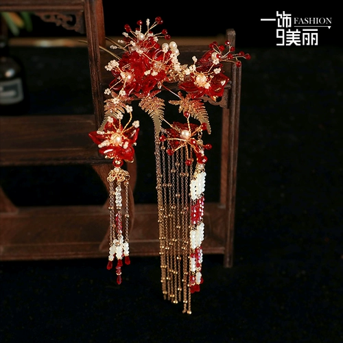 Традиционный свадебный наряд Сюхэ, красный аксессуар для волос для невесты, классический комплект с кисточками, вечернее платье, китайский стиль, дракон и феникс