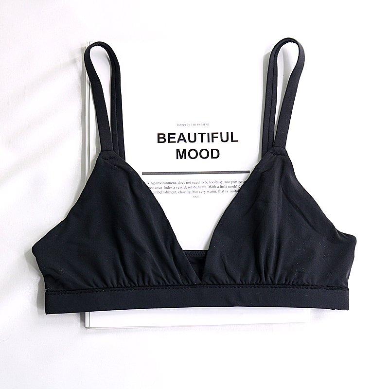 Black (Single BRA)New products foreign trade Europe and America Thin soft Sanding Wireless  Triangle cup Bra Set  sexy Small chest Female underwear