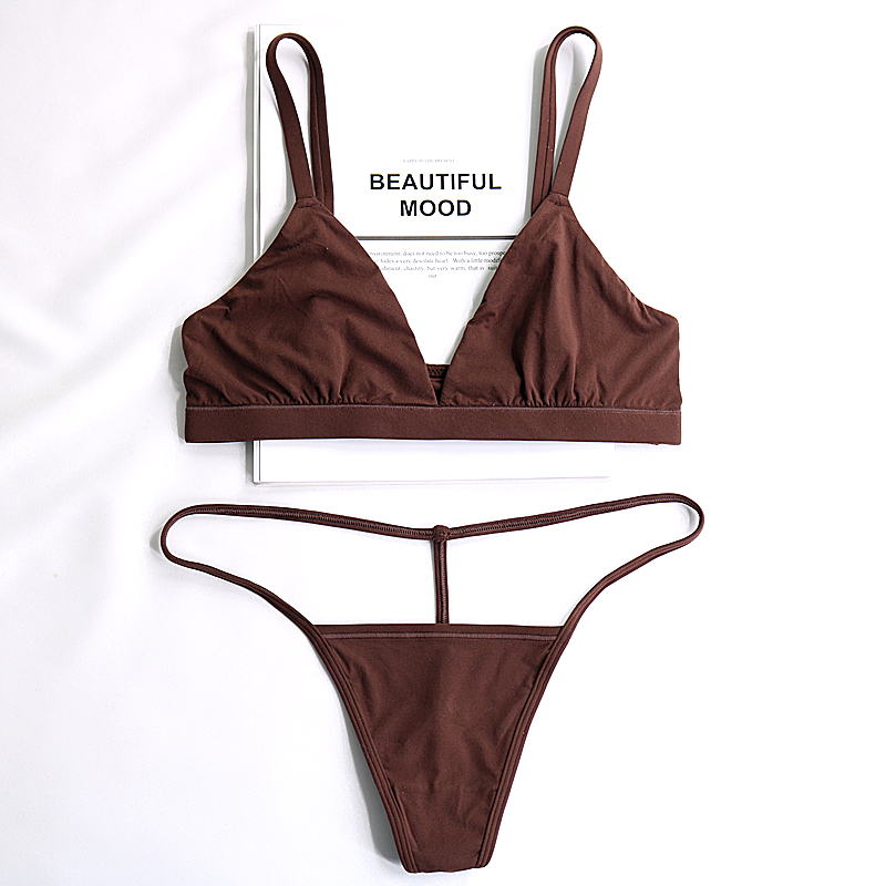 Brown (Suit)New products foreign trade Europe and America Thin soft Sanding Wireless  Triangle cup Bra Set  sexy Small chest Female underwear