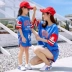 Bốn màu mẹ-con nạp mùa hè năm 2018 mới gia đình sóng ba môn thể thao gia đình phù hợp với World Cup quần áo gia đình Trang phục dành cho cha mẹ và con