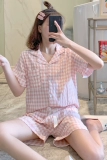 Японская летняя тонкая пижама, хлопковый марлевый кардиган для школьников, комплект, из хлопка и льна, короткий рукав
