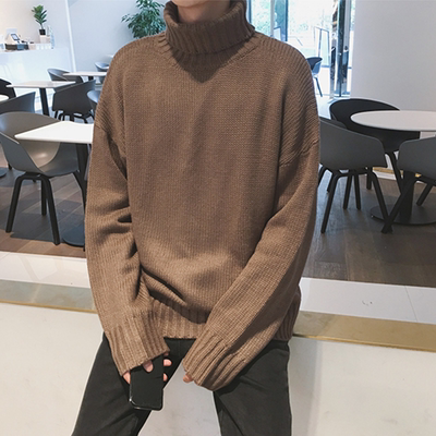 Mùa đông cao cổ áo len nam Hàn Quốc phiên bản của xu hướng của sinh viên phong cách Harajuku Nhật Bản retro bến cảng bf rắn màu loose áo len