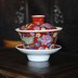 Jingdezhen Gốm Sứ Wenge Sứ Nhà Máy Hàng Hóa Đỏ Wanshou Wujiang Bìa Bát Vàng Xanh Retro Wedding Tea Set Cup Cup Trà sứ