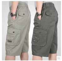Đàn ông trung niên cotton nhiều túi cắt quần Đàn ông trung niên cộng với phân bón XL cao eo đàn hồi quần short eo 7 quần quần vải nam đẹp