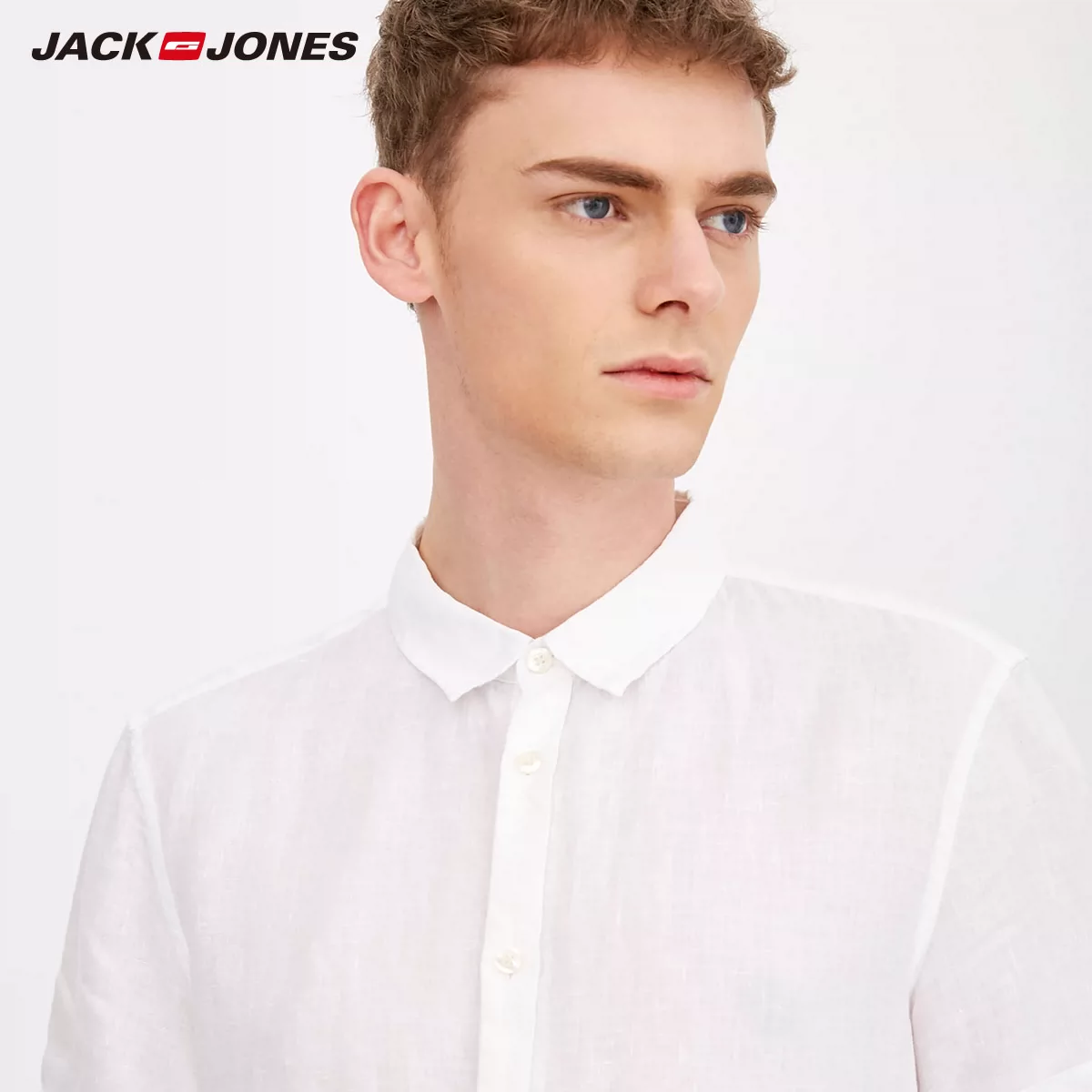 JackJones Jack Jones breathable linen màu rắn mùa xuân và mùa hè của nam giới ve áo ngắn tay áo sơ mi quần áo E | 217204520 áo sơ mi lụa nam Áo