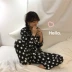 Bộ đồ ngủ chấm bi nữ mùa thu Hàn Quốc in chấm in quần dài tay phù hợp với áo len giản dị dịch vụ tại nhà có thể mặc pijama nam Bên ngoài ăn mặc