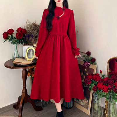 taobao agent Demi-season burgundy evening dress, cheongsam