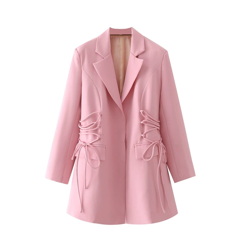 Осенний розовый пиджак классического кроя, приталенный корсет, европейский стиль, средней длины