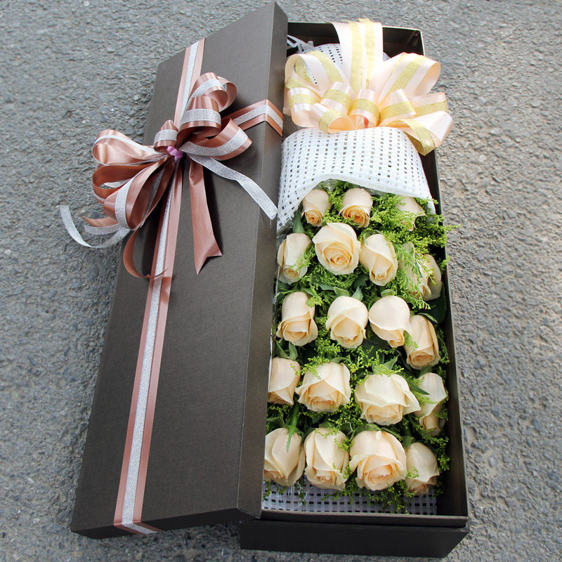 东莞鲜花速递同城花店生日教师节送花红香槟玫瑰礼盒花束南城东城