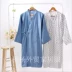 Của nam giới áo ngủ ngắn tay cotton áo choàng tắm mùa xuân và mùa hè phần dài kimono Nhật Bản Han bông gạc đôi bông và linen đồ ngủ đôi Night Robe
