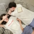 Phim hoạt hình dễ thương couple đồ ngủ cotton mùa hè kẻ sọc thể thao giản dị phù hợp với nam giới và phụ nữ mô hình quần ngắn tay dịch vụ nhà
