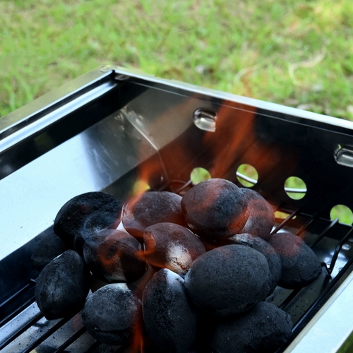 Угровое барбекю с углеродом Длинное органическое барбекю на гриле на гриле.