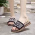 2018 mùa hè mới một- dòng rhinestone đầy đủ kim cương ab thư phẳng giày mở ngón chân dép hỗ trợ ngoài trời dép giày của phụ nữ sandal nữ đế thấp Dép