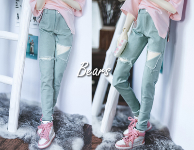 taobao agent ◆ Bears ◆ BJD baby clothing A325 bean paste green piercing small feet elastic denim trousers 1/41/3 uncle ID75