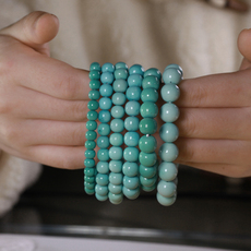 Украшения на руку 莲花居天然原矿高瓷绿松石果冻料老型圆珠手串佛珠 高瓷蓝随型