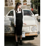 Черное платье, пуховик, длинная юбка, в корейском стиле, средней длины, городской стиль