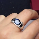 Сапфировое регулируемое кольцо с камнем подходит для мужчин и женщин, 3 карат, серебро 925 пробы