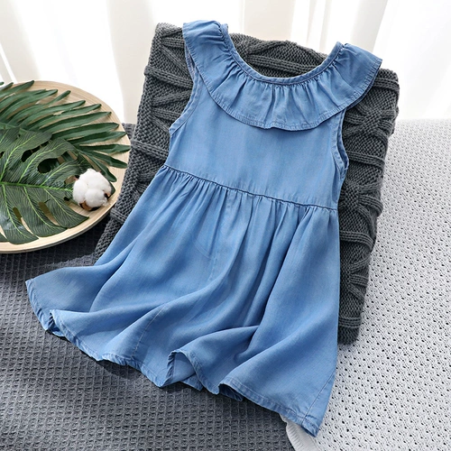 Джинсовое платье, платье без рукавов без рукавов, шелковая летняя юбка на девочку, наряд маленькой принцессы