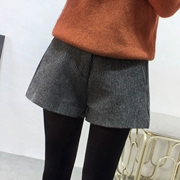 Mùa thu và mùa đông quần short len ​​nữ rộng kích thước lớn Học sinh Hàn Quốc cao eo mỏng quần chân rộng mặc len đáy