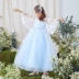 Lilan Duo thêu ánh sáng màu xanh cô gái công chúa váy hoa cô gái fluffy gạc váy trẻ em của váy dài chương trình đám cưới quần áo mùa hè