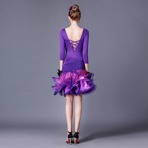 Лан Квай Фонг Латинский танцевальный костюм для женщин в взрослых летних новая производительность танцевальная одежда Середина рукава горячее бриллиантовое костяное платье