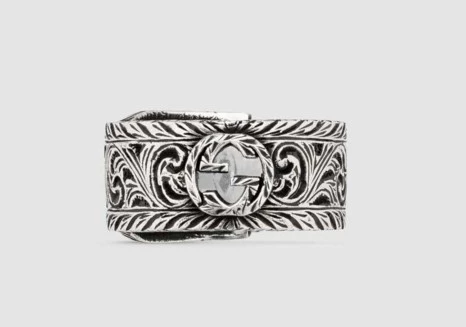 Подлинное кольцо Gucci Gulci Silver Jewelry Make Old Effect Silver G Чистая резной модель пары