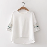 Летняя японская свежая футболка, сезон 2021, с вышивкой, оверсайз, ассиметричный крой