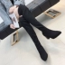 Giày cao gót nữ cao đến đầu gối 2018 thu đông mới cao mới mũi nhọn dày với gót cao qua đầu gối giày boot nữ cổ cao Hàn Quốc Giày ống