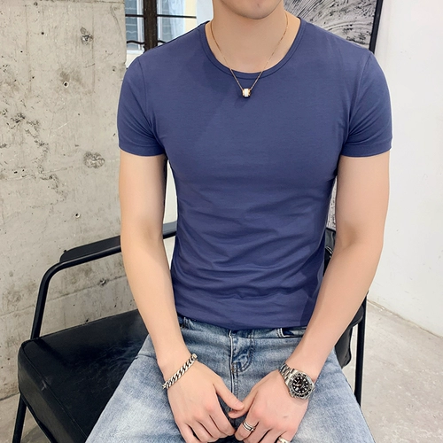 Летняя хлопковая мужская футболка, 8 цветов, в корейском стиле, в обтяжку, круглый воротник
