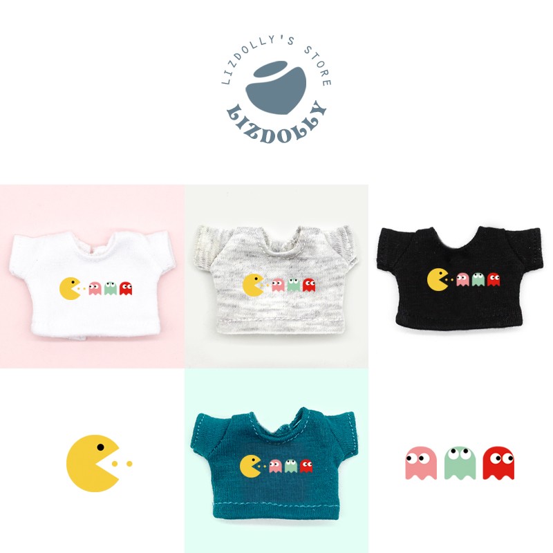 Printed T-shirt [Pac Man & 21]ob11 【 printing Short sleeve daily T-shirt 】 gsc Plastid Zhongbu bjd Baby Little cloth molly Meijie pig clothes
