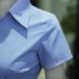 Tinh khiết áo sơ mi màu xanh nữ ngắn tay yếm chuyên nghiệp mặc màu xanh dài tay áo V-cổ đồng phục eo