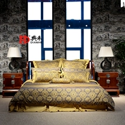 Mã Wo đồ nội thất Gỗ hồng mộc giường đôi tân cổ điển Trung Quốc giường gỗ hồng mộc Kyocera Rong đồ gỗ gụ - Bộ đồ nội thất