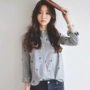 Cổ áo sơ mi thêu sọc áo nữ xuân mới Hàn Quốc phiên bản nhỏ của sinh viên nhỏ tươi hoang dã áo dài tay rộng áo sơ mi nữ dài tay cao cấp