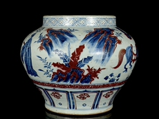 чашка 古瓷器，元青花釉里红人物故事纹罐