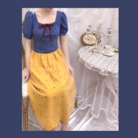 Желтый жакет для принцессы, юбка, квадратный вырез, короткий рукав, высокая талия