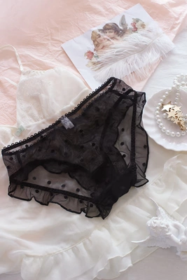 日系原D波点网纱少女黑色低腰蕾丝内裤女生超薄性感三角裤全棉裆-淘宝网