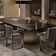 стол со стульями 高端定制fendi餐桌椅轻奢不锈钢餐桌椅胡桃实木餐桌椅芬迪餐桌