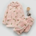 In đồ lót lông cừu san hô phụ nữ mùa thu và mùa đông dày ấm áp cộng với nhung flannel cardigan dài tay áo dịch vụ nhà - Bộ Pajama