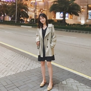 GG nhà kaki áo gió nữ phần dài Hàn Quốc phiên bản của lỏng tính khí eo 2018 mới dài tay áo khoác mùa thu