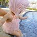 Chenchen mẹ treo quần áo vest lưới váy cô gái bé một mảnh áo tắm bé sơ sinh áo tắm mũ Đồ bơi trẻ em