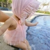 Chenchen mẹ treo quần áo vest lưới váy cô gái bé một mảnh áo tắm bé sơ sinh áo tắm mũ